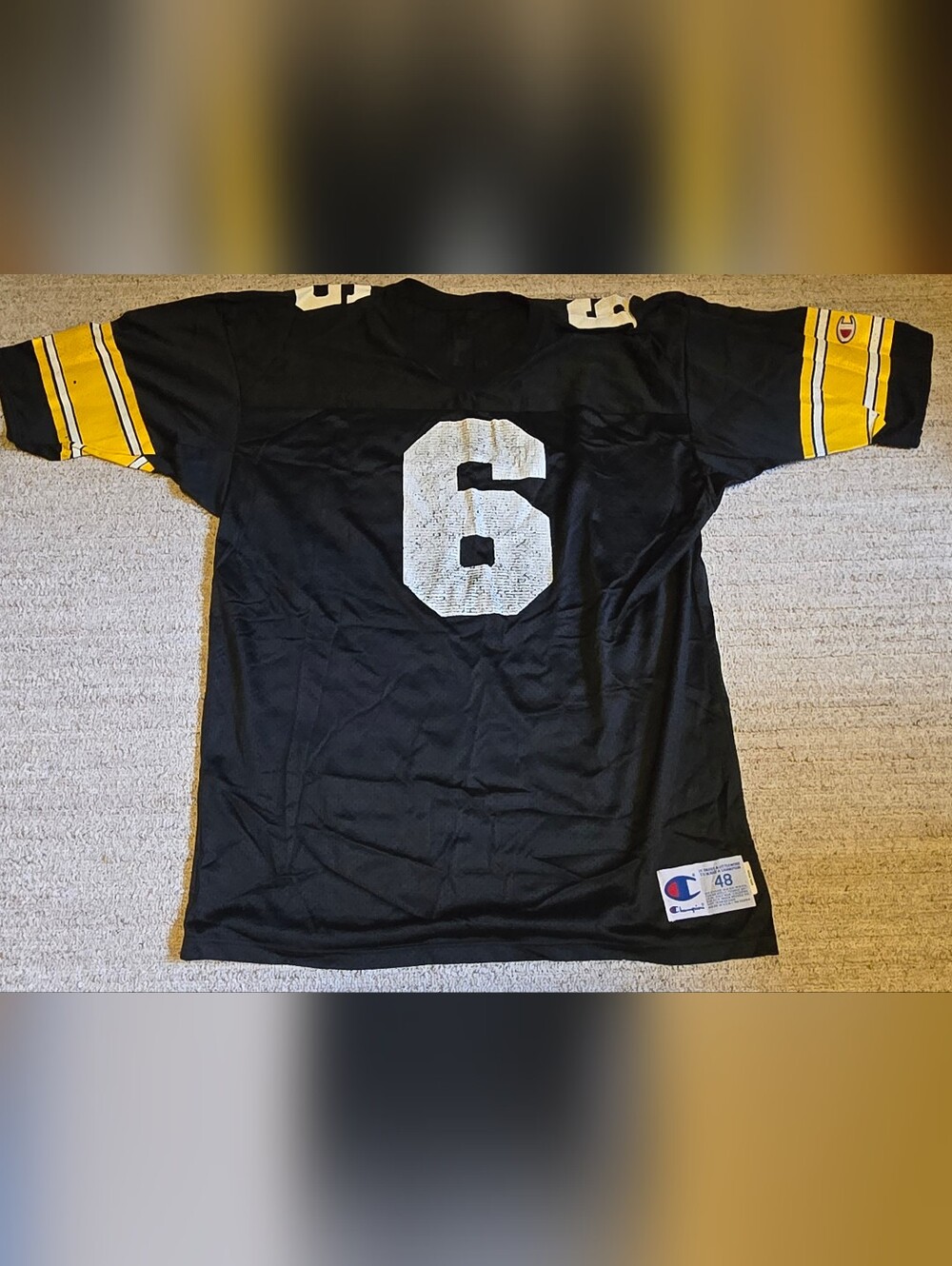 Vntg 90’s Champion Pittsburgh Steelers #6 NFL Black Football Mesh Jersey Siz 48